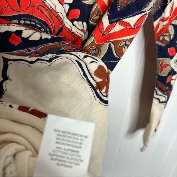 Lucky Brand Top Small Cream Red Blue Floral Embellishing Boho Peasant Spring Tee - Picture 8 of 8
